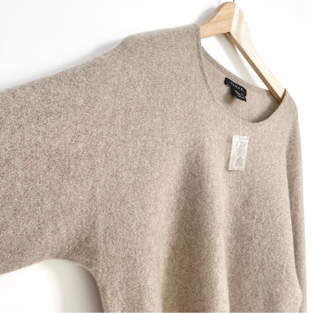 TAHARI Cashmere Sweater Sparkle Long Dolman Sleeve Crew Neck Stretch Pullover - Picture 3 of 14